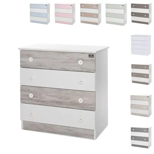 Lorelli Kommode Dresser mit 4 großen Schubladen - Praktische Kommode für das Kinderzimmer, kompakte Maße von 81 x 50 x 86 cm und schnelle Montage für sofortigen Einsatz.