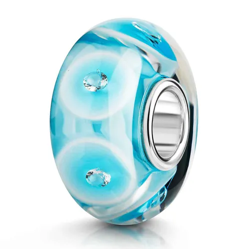 MATERIA Glas Bead mit Zirkonia hellblau weiß 7x13mm