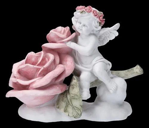 Engel Figur - Putte mit großer Rose - Engelchen Hochzeit Liebe Valentinstag Deko
