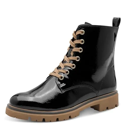 Marco Tozzi Damenschuhe Schnürstiefel Schwarz - Wanderschuhe mit elegantem Design und bequemem Blockabsatz, ideal für Freizeitaktivitäten und lange Spaziergänge.
