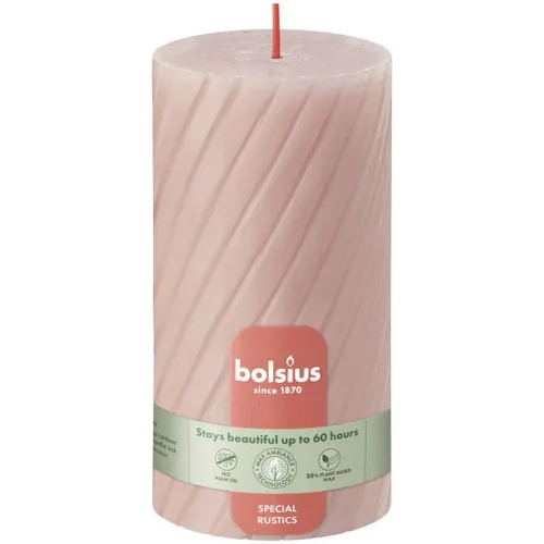 Bolsius Stumpenkerze Rustik geriffelt Ø 6,8 x 13 cm nebliges rosa  Stumpenkerze
