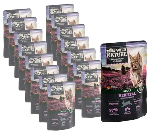 Dehner Wild Nature Katzenfutter Heidetal - Beutelfutter für Katzen, getreide- und zuckerfrei, aus hochwertigen Zutaten für gesunde und glückliche Katzen – mit köstlichem Kaninchen und Huhn.