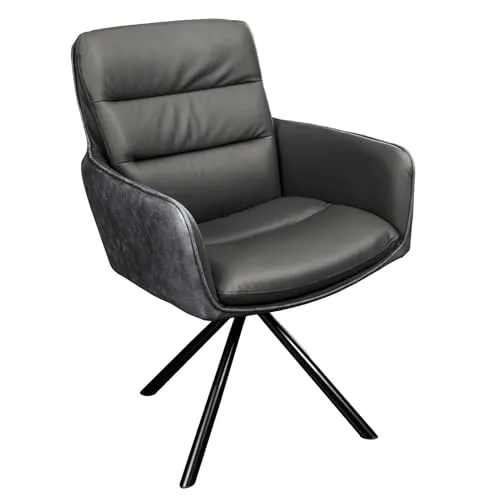 riess-ambiente Polsterstuhl BIG GEORGE grau/schwarz - Polsterstuhl im Retro-Design mit 360° Drehfunktion und Armlehnen für optimalen Sitzkomfort. Aus hochwertigem Echtleder und pflegeleichter Microfaser, ideal für elegantes Wohnen.