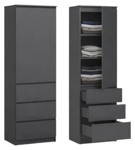 Kleiderschrank Mehrzweckschrank mit 3 Einlegeböden und 3 Schubladen | Kompakt für Schlafzimmer, Flur oder Arbeitszimmer | 50x40x180 cm
