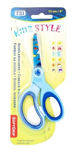 TSI Schülerschere mit Motiv FISCHE auf den Scherenblättern, Größe 13 cm, Farbe blau, Art.Nr. 41809