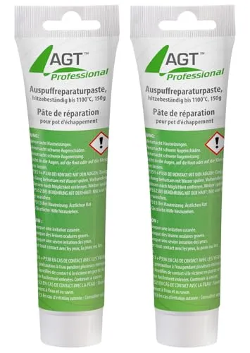 AGT Professional Dichtungspaste: 2er-Set Auspuffreparaturpasten, hitzebeständig bis 1100°C, 150g (Metall Abdichtungspasten, Auspuff-Reparatur-Pasten, Kamin)