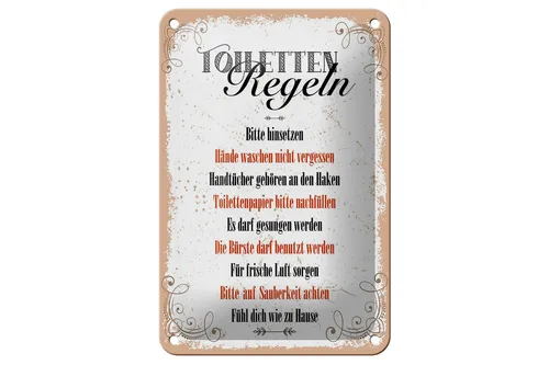 Blechschild Spruch Toiletten Regeln darf gesungen 12x18 cm Schild