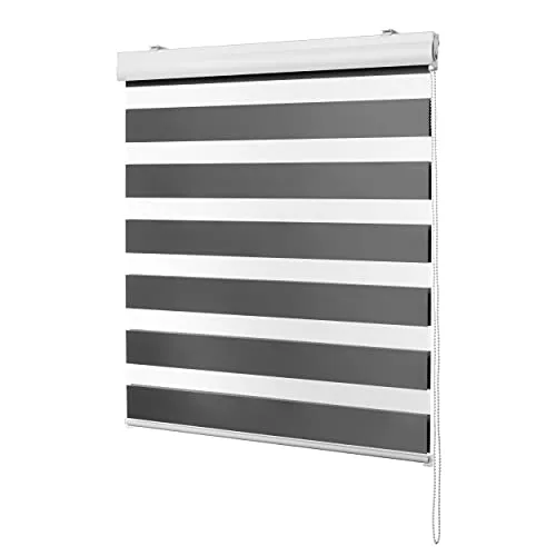 ventanara Doppelrollo mit Kassette - Matt Weiß - Doppelrollo in grau mit praktischer Kassette, ideal für flexiblen Lichtschutz und stilvolle Fensterdekoration.