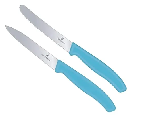 Victorinox - 2-tlg. Starter Gemüsemesser Set 10cm - gerader und Wellenschliff - Swiss Classic - karibikblau - spülmaschinengeeignet
