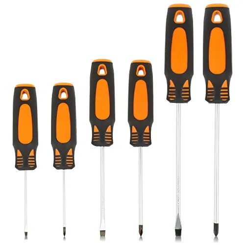 COM-FOUR® 6-teiliger Schraubendreher-Satz - Kompaktes Schraubenzieher Set - Kreuzschraubendreher und Schlitzschraubendreher (schwarz orange silber)