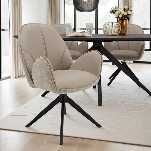 Homestyle4u Polsterstuhl Esszimmerstuhl drehbar Leder Beige 2843