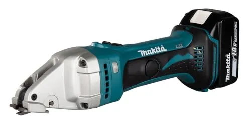 Makita Blechschere DJS101RTJ, Akku 18V mit 2 Akkus und Koffer - Elektrische Scheren für präzise gerade und kurvenförmige Schnitte. Mit Doppelschneide für minimale Deformation und einstellbarem Schneidspalt.