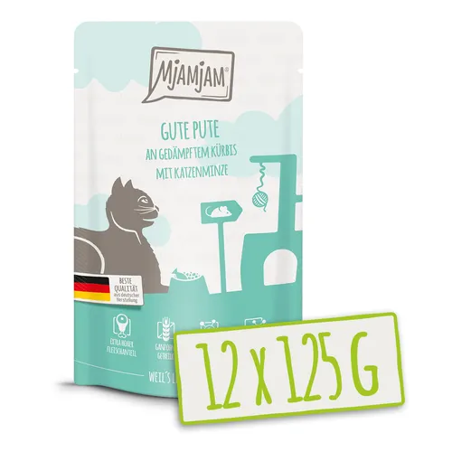 MjAMjAM - Quetschie - 12x125g Pute an Kürbis Nassfutter für Katzen Hauptfutter