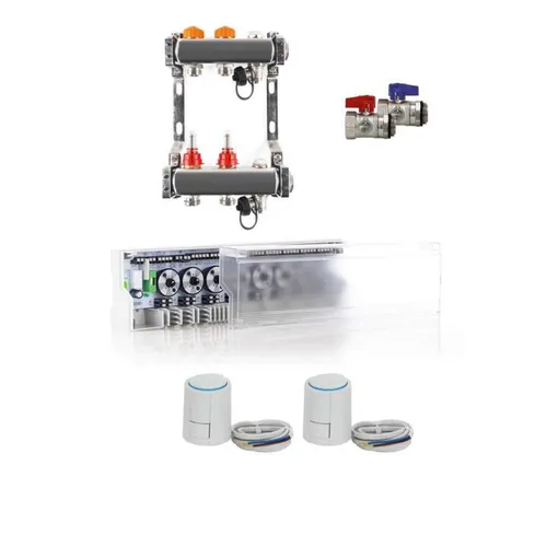 Fach Heizkreisverteiler Premium Plus Stellantrieb Komplett Set 2 - Fußbodenheizungen, effiziente Regelung für optimalen Komfort und Energieeinsparung in Ihrem Zuhause.