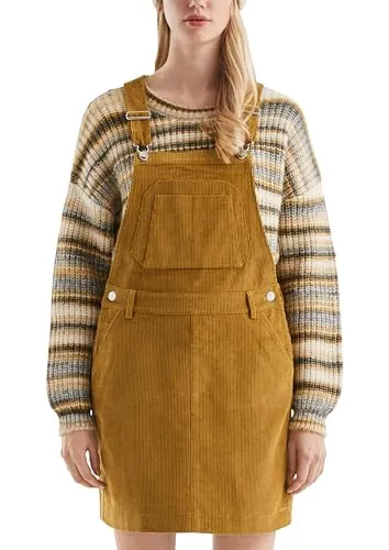 QS Mini-Latzkleid aus Cord in gelb von QS