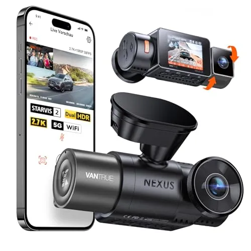 VANTRUE N2X Dashcam 2.7K+1080P für Auto Vorne und Innen