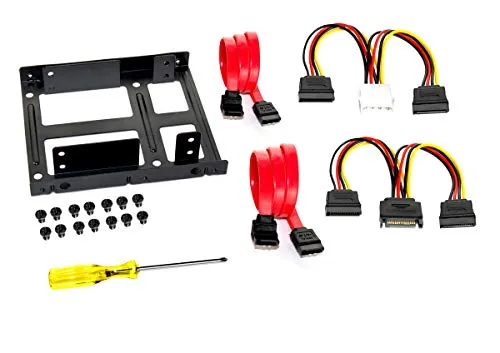 FANTEC Festplatten Einbaurahmen für 2X 2, 5 Zoll HDD/SSD für PC, Komplettes Montagezubehör