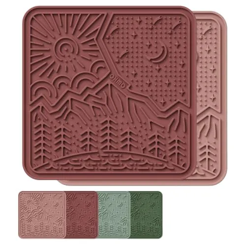 OHMO Schleckmatte Hund Leckmatte Katze 2Pcs 20x20cm Ziegelrot&Coral | Lebensmittelqualität Silikon, Zum einfrieren, Spülmaschinenfest,Angst Relief und langsam füttern