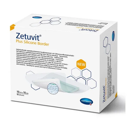 Hartmann Zetuvit® Plus Silicone Border Wundauflage - Pflaster mit Silikonwundkontaktschicht für schmerzfreien Verbandwechsel, ideal für chronische und akute Wunden, 10 Stück, 20x20 cm.