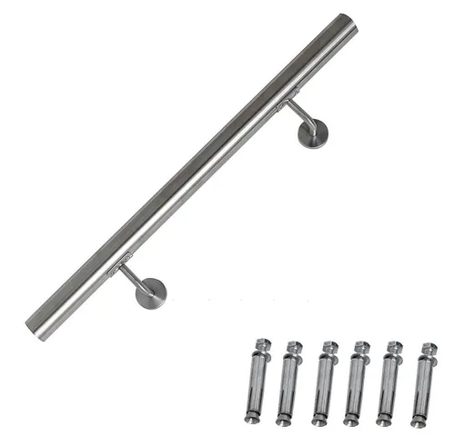 Edelstahl Handlauf 50CM - Modernes Wandgeländer für Treppen - Robustes Handlauf aus V2A Edelstahl, ideal für Innen- und Außenbereiche. Inklusive Schrauben und Wandhalterung für eine einfache Montage. Perfekt für Sicherheit und Stil in Ihrem Zuhause.