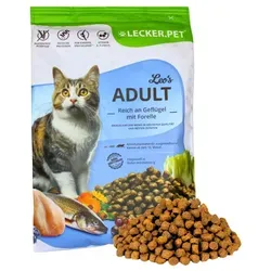 Lecker.Pet® Leo's Adult Geflügel & Forelle Katzenfutter Trockenfutter Vollnahrung 2,5 kg