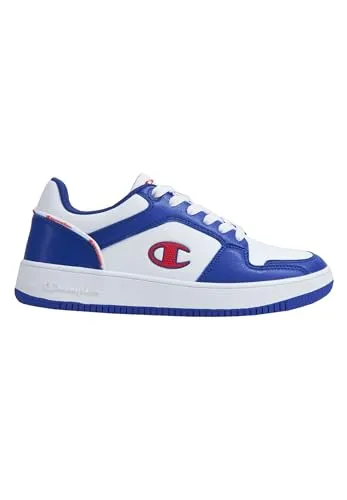 Champion Legacy RD18 2.0 Low B Gs - Low Top Jungen Schuhe - Sneaker in Weiß und Blau für Kinder, ideal für Basketball und Freizeit, mit bequemer 100% Polyester Einlegesohle und schnürbarem Verschluss.