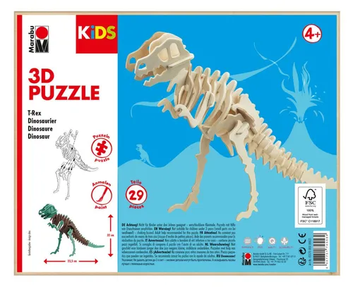Marabu KiDS T-Rex 3D-Puzzle, 29 (bemalbar) Teile 317000000021