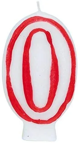 Geburtstagskerze Nummer 0, weiß-rot