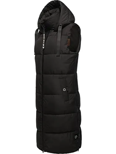 Navahoo Damen ärmellose Lange Outdoorweste Schnuffelchen Black - Gr. 3XL - Funktionsjacken: Stylische, ärmellose Outdoorweste mit weicher Wattierung für optimale Wärme und Bewegungsfreiheit, ideal für Herbst, Winter und Frühling.