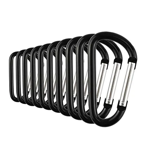 Temlum Aluminium Karabinerhaken 3,8/4,8/5,8/6/7 cm Clip, D Form Karabiner Set, Karabiner mit Schnappverschluss für Camping, Wandern, Reisen, Schlüsselanhänger, Schwarz -10 Stück, 3,8 cm
