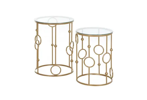 furnicato Couchtisch 2er-Set mit Glasplatte, Ø41x57 cm, Gold