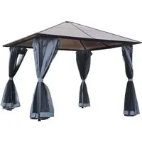 Furnicato Pavillon Polycarbonatdach 3x3m Alugestell Dunkelgrau Mit Fliegennetz