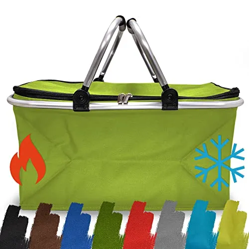 Einkaufskorb faltbar isoliert 25L I Isolierkorb mit gepolsterten Tragegriffen & Reißverschluss am Deckel I Leicht klappbar & kompakt I Kühlkorb bis 10kg belastbar I Faltkorb perfekt als Picknickkorb