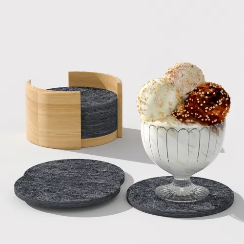 Intirilife 10er Set Filzuntersetzer - Dunkel Grau mit Holzhalterung, schützend und stilvoll für jeden Tisch