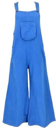 GURU SHOP Latzhose mit Weiten Hosenbeinen - Ethno Style in Kornblumenblau, Damen - Jumpsuit für Damen aus vorgewaschener Baumwolle mit verstellbaren Trägern für eine optimale Passform und praktischen Taschen für wichtige Kleinigkeiten.