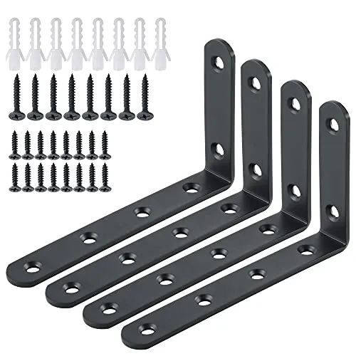 SAYAYO Winkel Regal Regalwinkel Edelstahl Multifunktionale Metallwinkel 90 Grad für Wandhalterung Regal, Regalhalterung, Eckregal, Hölzern Möbel, 4 Stück Regalhalterung Schwarz 125x75