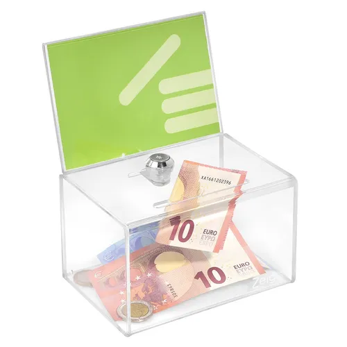 Spendenbox mit Plakateinschub in DIN A6 Quer mit Schloß / Aktionsbox / Losbox