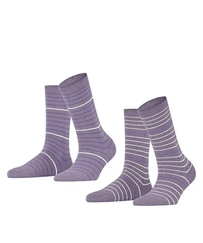 ESPRIT Damen Socken Fine Stripe 2-Pack, Biologische Baumwolle, 2 Paar, Blau (Mauve 6904), 39-42