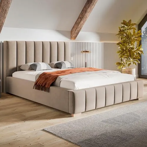 MOTIVENA Vigo Bett 160x200 mit Stauraum - Elegantes Polsterbett 160x200 aus hochwertigem Samt, mit praktischem Bettkasten und robustem Lattenrost für erholsamen Schlaf. Ideal für stilvolle Schlafzimmer.