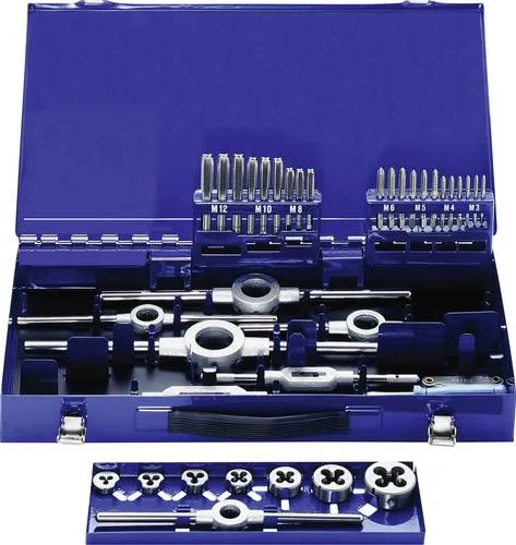 Eventus By Exact 10734 Gewindeschneidsatz 37-teilig HSS metrisch M3-M12 - Vielseitiger Gewindeschneidsatz für präzise Gewinde von M3 bis M12, inklusive Handgewindebohrer und Schneideisen in stabiler Aufbewahrungskassette.
