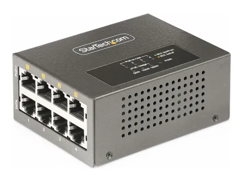 StarTech.com 4-Port Multi-Gigabit PoE++ Injector - Powerline Netzwerkgerät mit 160 Watt Budget, ideal für IP-Kameras und WLAN-Access Points, montierbar an Wand oder DIN-Schiene.