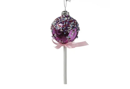 MARELIDA Christbaumschmuck Weihnachtsbaumschmuck Lolli Cake Pop mit Perlen Glas H: 16cm lila