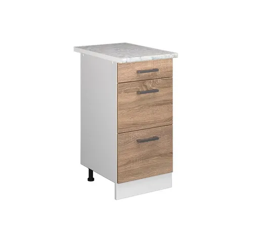 Vicco Unterschrank R-Line, Sonoma/Weiß, 40 cm mit Schubladen - Unterschrank für die Küche mit moderner Optik und praktischen Schubladen, individuell erweiterbar und höhenverstellbar für optimalen Komfort.