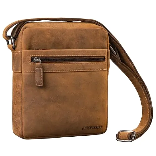 STILORD 'Oli' Umhängetasche Herren aus Leder - Herren-Schultertasche aus hochwertigem Rindsleder mit sicherem Hauptfach und Anti-Diebstahl-Fächern. Ideal für Tablets bis 10 Zoll und im handlichen Format für den Alltag.
