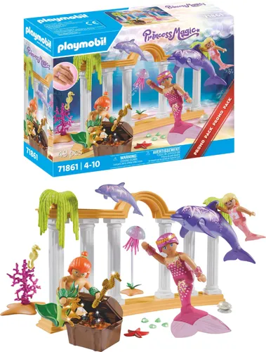 Playmobil Meerjungfrauen Schatz mit Delfinen - Traumschloss: Entdecke den geheimnisvollen Schatz in der Unterwasserwelt mit der Meerjungfrauen-Familie und ihren Delfinfreunden.