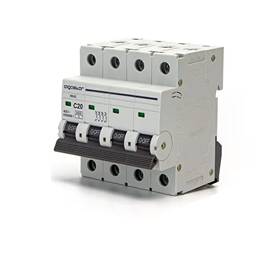 Aigostar Automatische Sicherungsleitung Leitungsschutzschalter 4P, 20A, 6kA, 74.5mm x 71mm x 81mm, Weiß