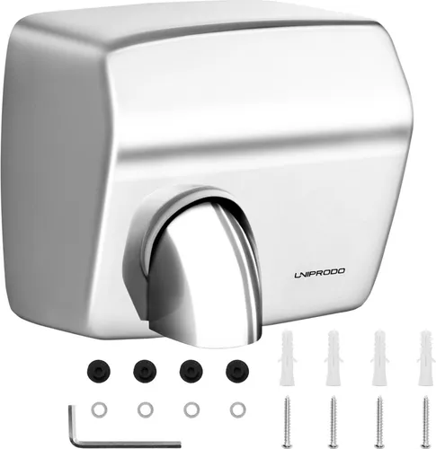 Uniprodo Händetrockner 2.300 W – Hygienisch & Schnell - Händetrockner aus Edelstahl mit 2.300 W Leistung, berührungsfreier Sensor und 360° Luftdüse für schnelles Trocknen in nur 40 Sekunden – ideal für öffentliche Toiletten und Badezimmer.