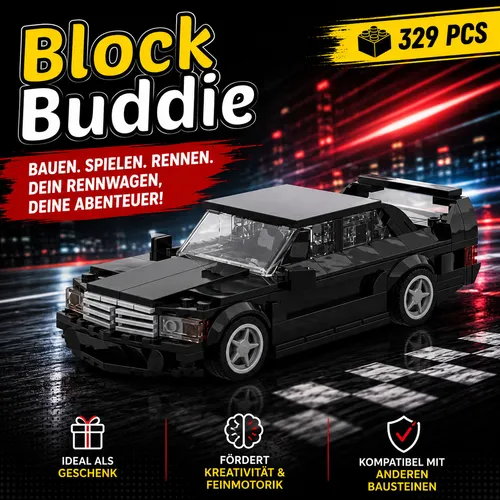BlockBuddie™ Mercedes 190E EVO2 Schwarz Sport MOC Auto Rennwagen Klemmbausteine