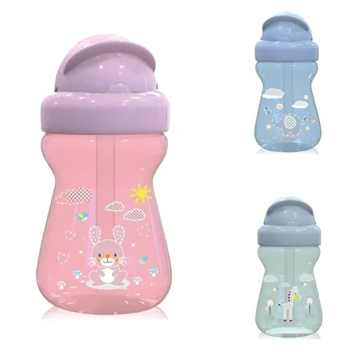 Baby Care Kinder Trinkflasche 200 ml Sport-Sipper Mini Tiere, Strohhalm, Deckel, Farbe:rosa