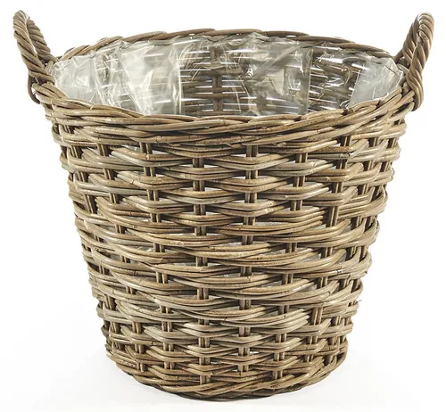 Kobolo Pflanzkorb Rattan rund, kubu Grey Ø 52 cm - Garten-Zubehör, handgefertigter Rattan-Korb für stilvolle Dekoration und vielseitige Nutzung im Innen- und Außenbereich